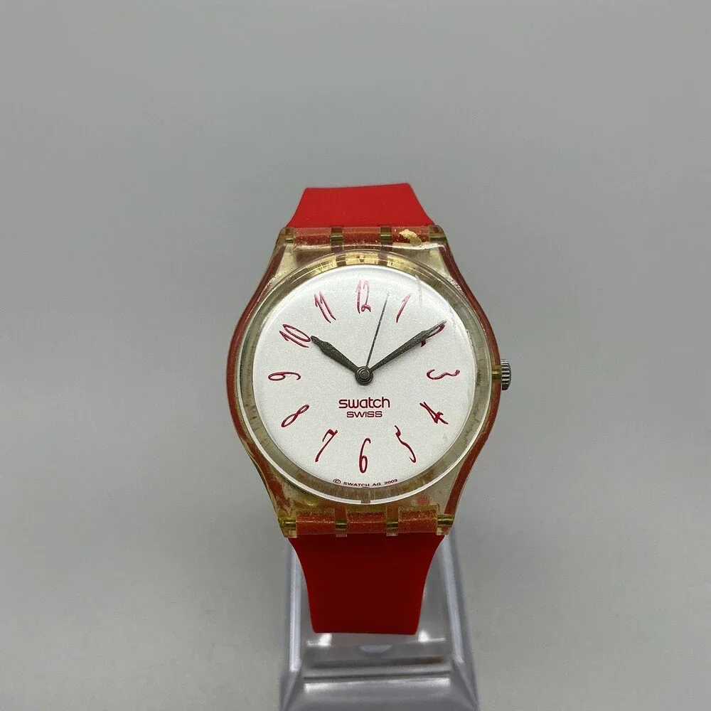 Swatch Lady Infusion Womens Watch 34mm White Dial Red Strap Swiss New Battery